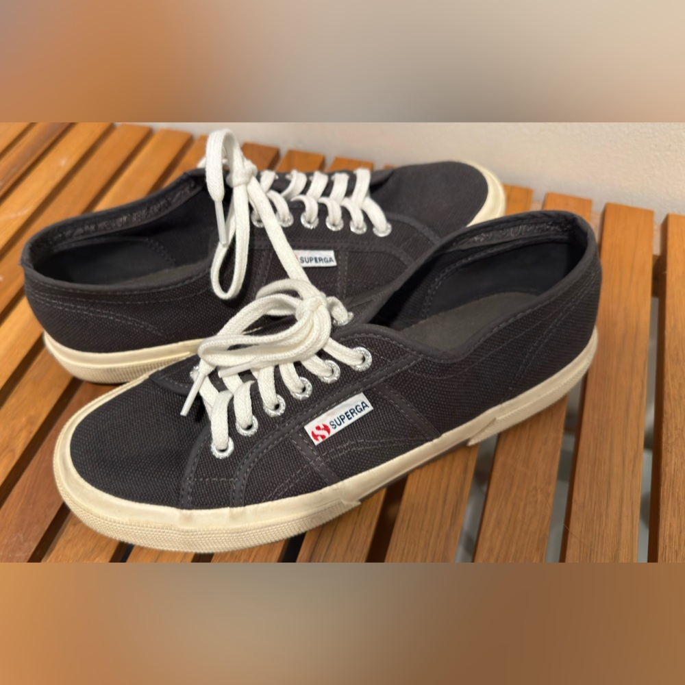 Superga Black Canvas Low-Top Sneakers with Cream Sole Size 8